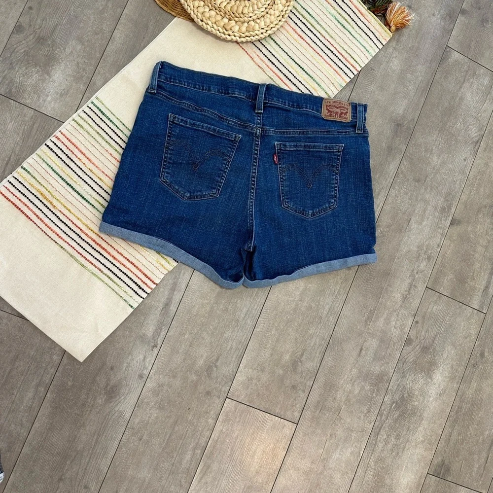 Levi’s Women’s Mid Length Shorts Rolled Cuffed Casual Blue Jean Denim Shorts
